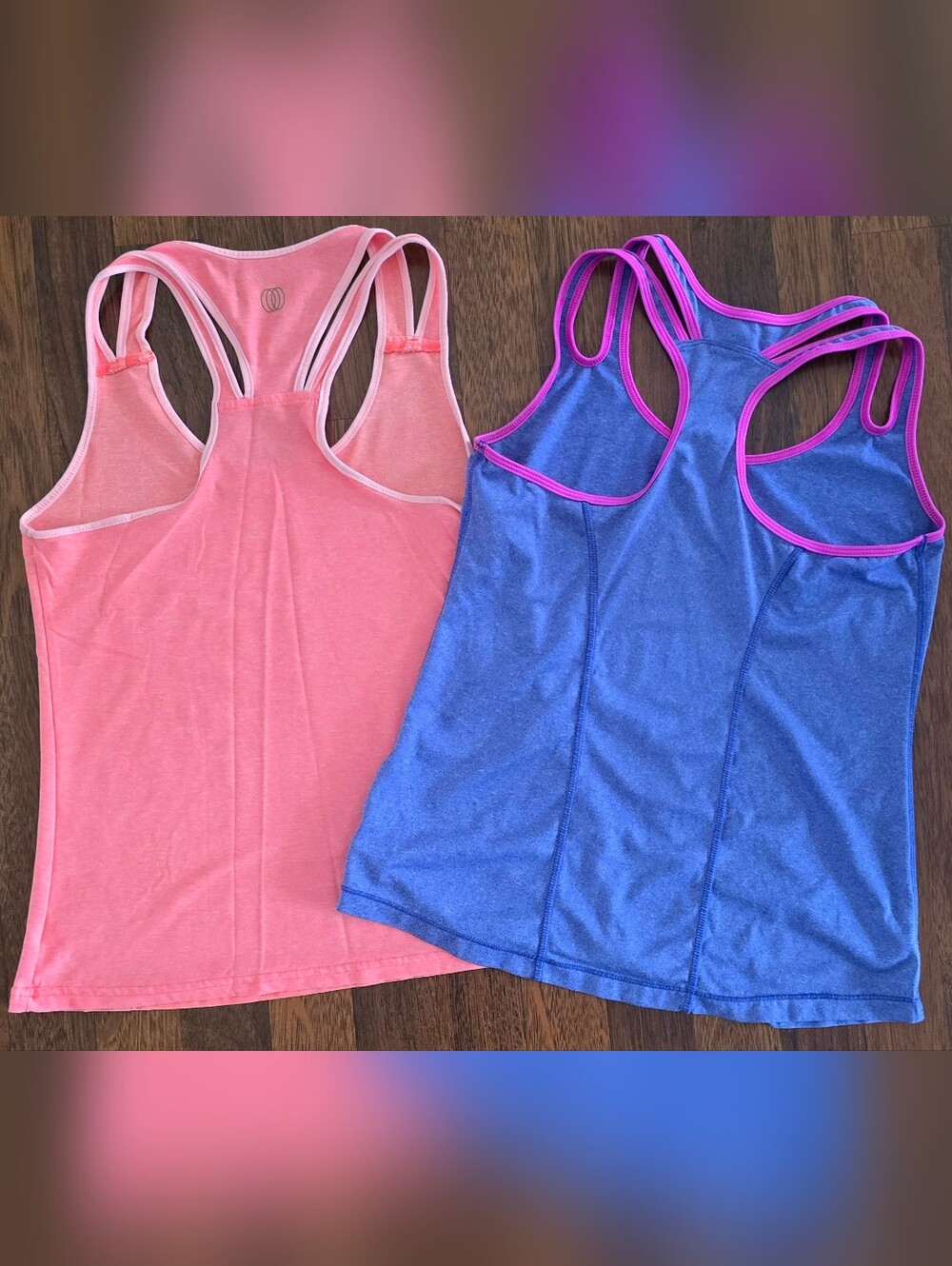 Layer 8 Double-Strap Tank Tops in Coral and Periwinkle Blue. Size Small - Picture 2 of 3